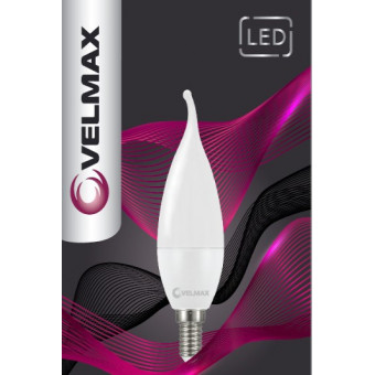 Лампа LED Velmax V-C37t, 6W, E14, 4100K, 540Lm
